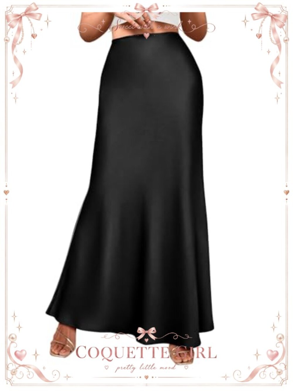 Satin High Waist Mermaid Maxi Skirt Flared A-Line Long Skirt